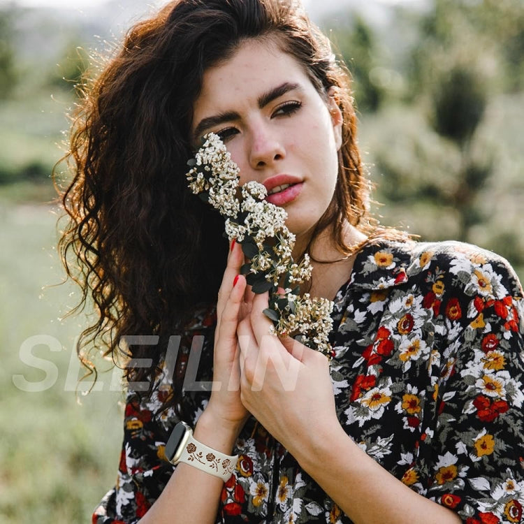 For Apple Watch Series 4 44mm Two-color Rose Engraved Silicone Watch Band(Starlight Caramel) - free shipping - PMc TechLife - Order now!