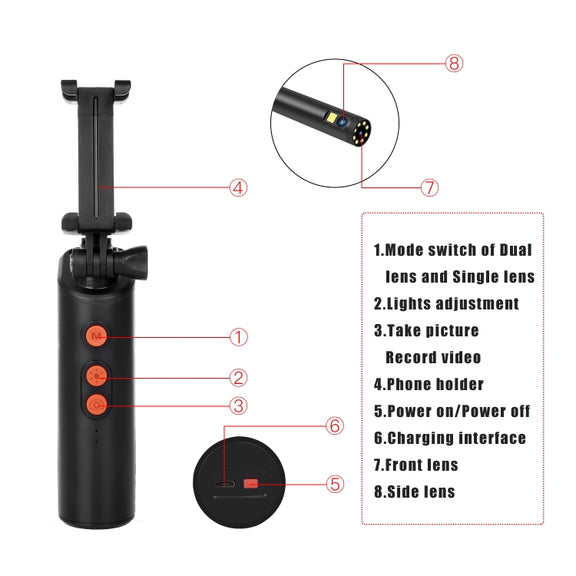 F280 1080P IP68 Water-resistant Dual Camera WiFi Digital Endoscope, Length:1m Snake Tube(Black)