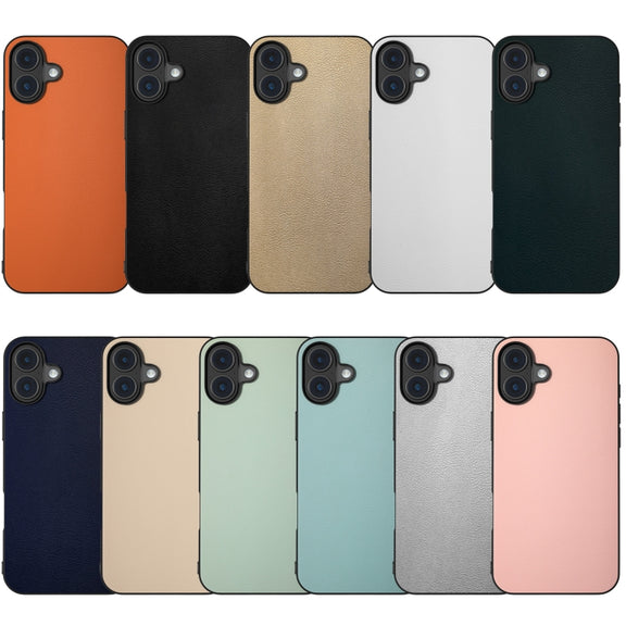 For iPhone 16 PU Leather Black Frame Full Coverage Phone Case(Black)