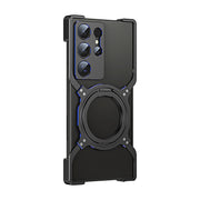 For Samsung Galaxy S24 Ultra 5G Mechanical Arm Borderless MagSafe Holder Metal Phone Case(Black Blue)
