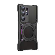 For Samsung Galaxy S24 Ultra 5G Mechanical Arm Borderless MagSafe Holder Metal Phone Case(Black Purple)