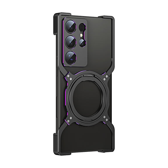 For Samsung Galaxy S24 Ultra 5G Mechanical Arm Borderless MagSafe Holder Metal Phone Case(Black Purple)