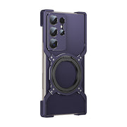 For Samsung Galaxy S24 Ultra 5G Mechanical Arm Borderless MagSafe Holder Metal Phone Case(Purple Silver)