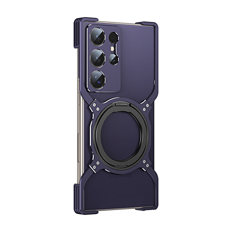 For Samsung Galaxy S24 Ultra 5G Mechanical Arm Borderless MagSafe Holder Metal Phone Case(Purple Silver)