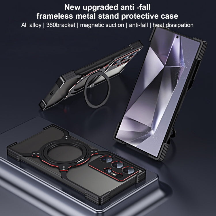 For Samsung Galaxy S24 Ultra 5G Mechanical Arm Borderless MagSafe Holder Metal Phone Case(Black Red)
