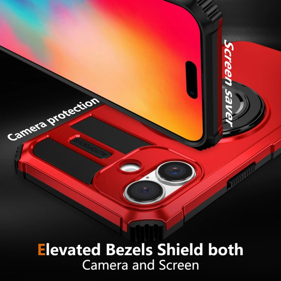 For iPhone 16 Rotating Magnetic Holder Phone Case(Red)