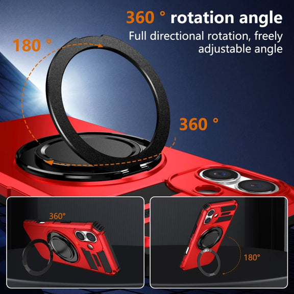 For iPhone 16 Rotating Magnetic Holder Phone Case(Red)