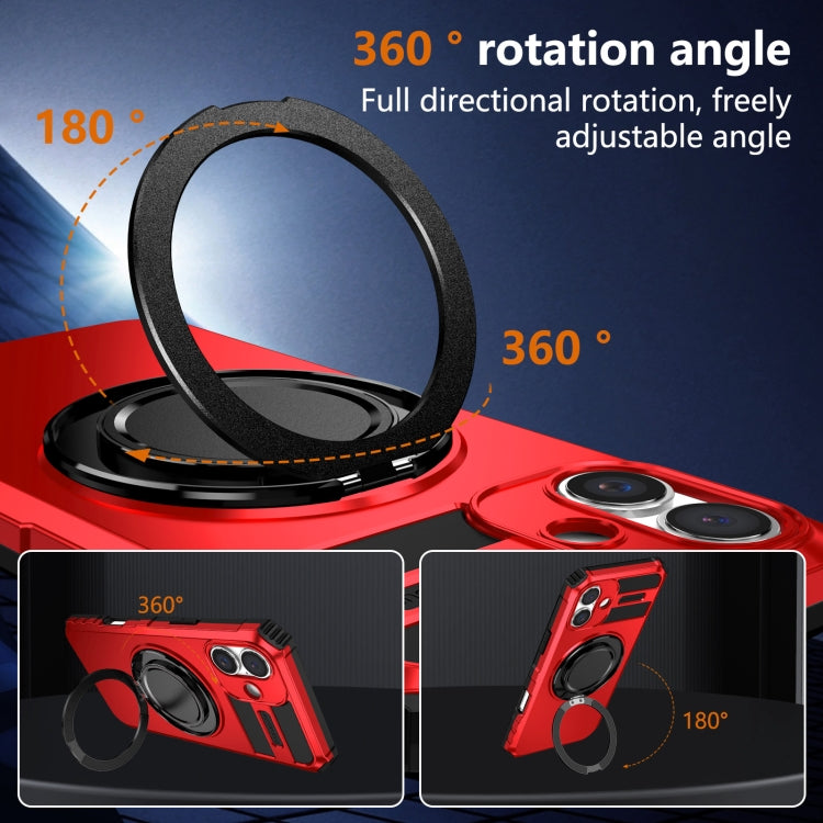 For iPhone 16 Rotating Magnetic Holder Phone Case(Red)