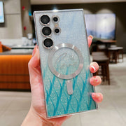 For Samsung Galaxy S25 Ultra 5G Dual-Love Leaves Gradient Glitter MagSafe TPU Phone Case(Green)