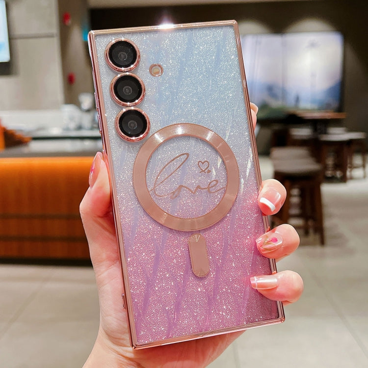 For Samsung Galaxy S25+ 5G Dual-Love Leaves Gradient Glitter MagSafe TPU Phone Case(Pink) - free shipping - PMC TechLife - Order now!