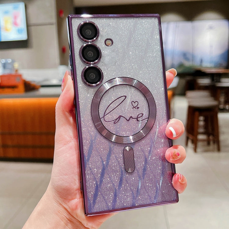 For Samsung Galaxy S25+ 5G Dual-Love Leaves Gradient Glitter MagSafe TPU Phone Case(Purple) - Galaxy S25+ 5G Cases by PMC TechLife | Online Shopping South Africa | PMC TechLife | Buy Now Pay Later Mobicred