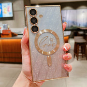 For Samsung Galaxy S25 5G Dual-Love Leaves Gradient Glitter MagSafe TPU Phone Case(Gold)