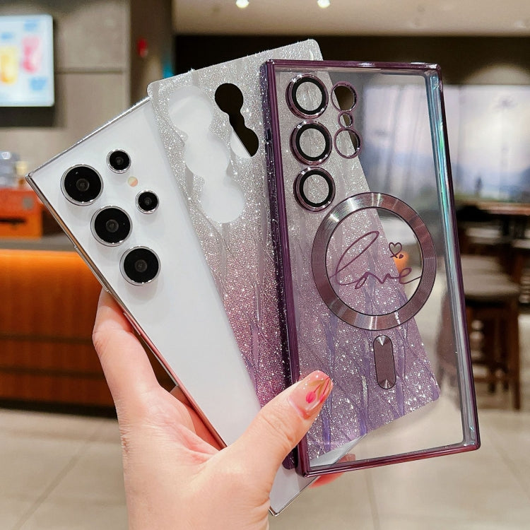 For Samsung Galaxy S25+ 5G Dual-Love Leaves Gradient Glitter MagSafe TPU Phone Case(Purple) - Galaxy S25+ 5G Cases by PMC TechLife | Online Shopping South Africa | PMC TechLife | Buy Now Pay Later Mobicred