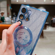 For Samsung Galaxy S25+ 5G Dual-Love Leaves Gradient Glitter MagSafe TPU Phone Case(Blue)