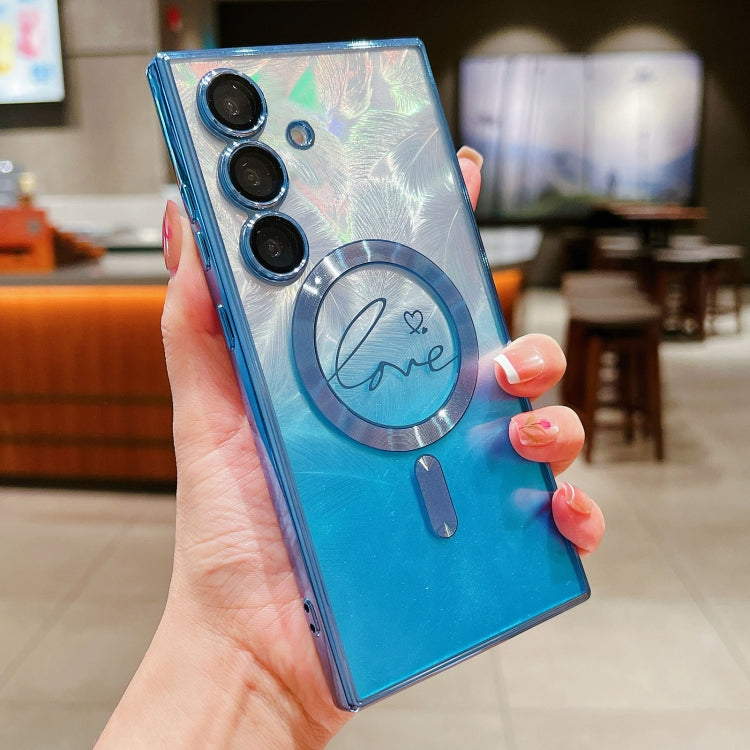 For Samsung Galaxy S25 5G Dual-Love Feather Gradient Glitter MagSafe TPU Phone Case(Blue) - Galaxy S25 5G Cases by PMC Jewellery | Online Shopping South Africa | PMC Jewellery | Buy Now Pay Later Mobicred