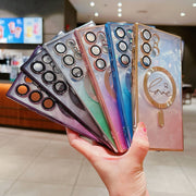 For Samsung Galaxy S25 Ultra 5G Dual-Love Feather Gradient Glitter MagSafe TPU Phone Case(Purple)