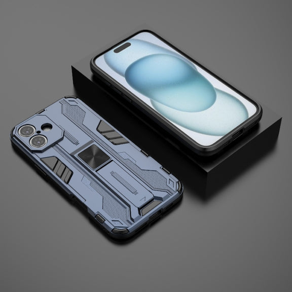 For iPhone 16 Plus Supersonic PC + TPU Holder Phone Case(Blue)