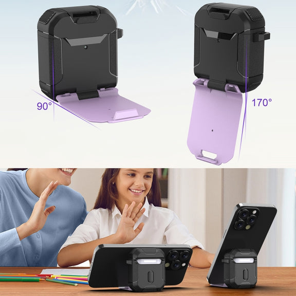 For AirPods Pro 2 Phone Holder Design Earbuds Box Protective Case(Purple)