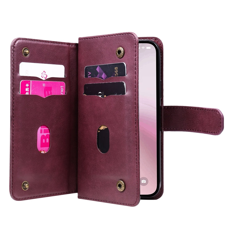 For iPhone 16e Multi-Function Wallet 10 Card Slots Leather Phone Case(Claret) - free shipping - PMC TechLife - Order now!