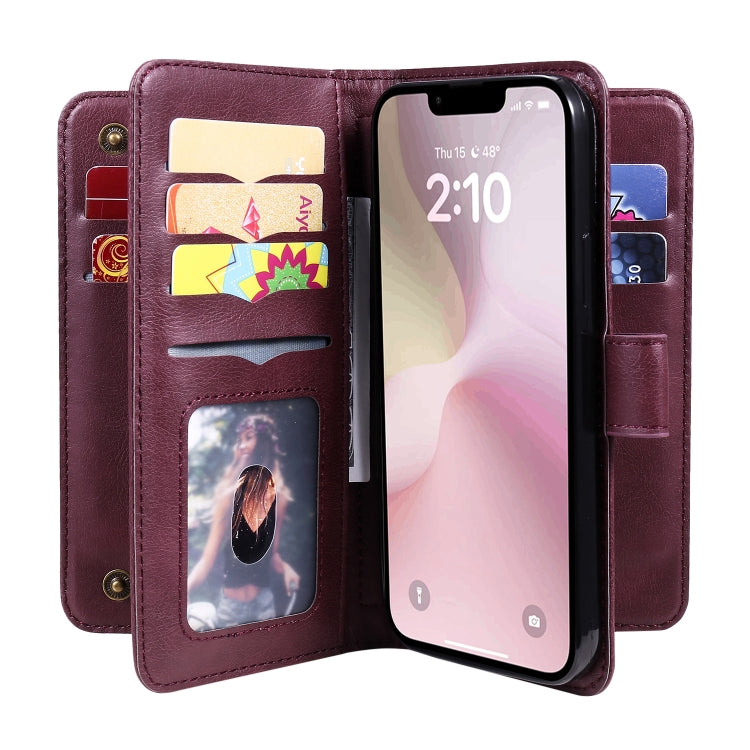 For iPhone 16e Multi-Function Wallet 10 Card Slots Leather Phone Case(Claret) - free shipping - PMC TechLife - Order now!
