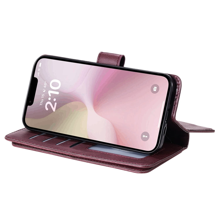 For iPhone 16e Multi-Function Wallet 10 Card Slots Leather Phone Case(Claret) - free shipping - PMC TechLife - Order now!