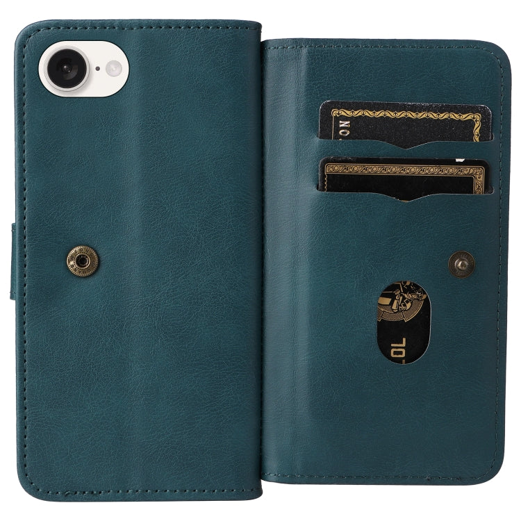 For iPhone 16e Multi-Function Wallet 10 Card Slots Leather Phone Case(Dark Green) - iPhone 16e Cases by PMC TechLife | Online Shopping South Africa | PMC TechLife | Buy Now Pay Later Mobicred