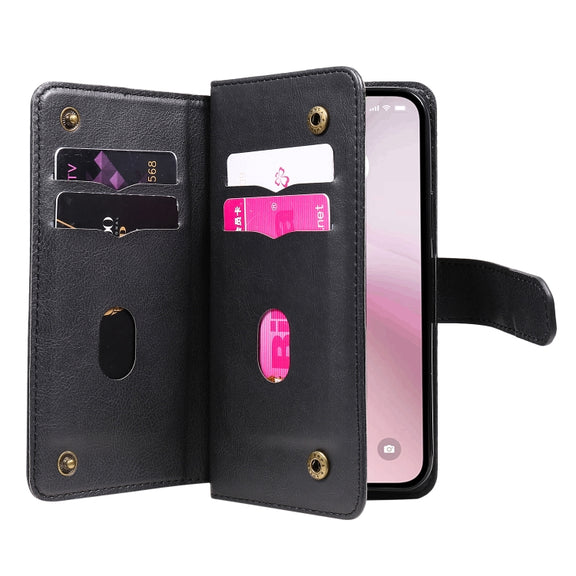 For iPhone 16e Multi-Function Wallet 10 Card Slots Leather Phone Case(Black)