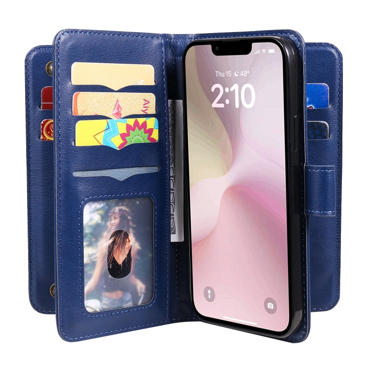For iPhone 16e Multi-Function Wallet 10 Card Slots Leather Phone Case(Dark Blue) - iPhone 16e Cases by PMC TechLife | Online Shopping South Africa | PMC TechLife | Buy Now Pay Later Mobicred