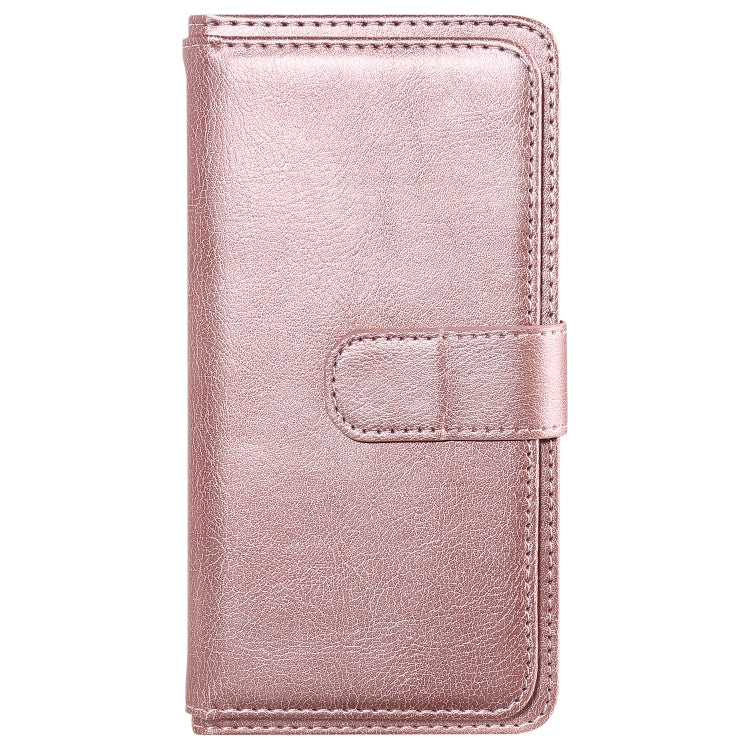 For iPhone 16e Multi-Function Wallet 10 Card Slots Leather Phone Case(Rose Gold)