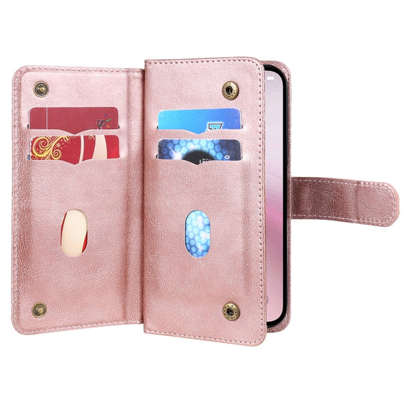 For iPhone 16e Multi-Function Wallet 10 Card Slots Leather Phone Case(Rose Gold)