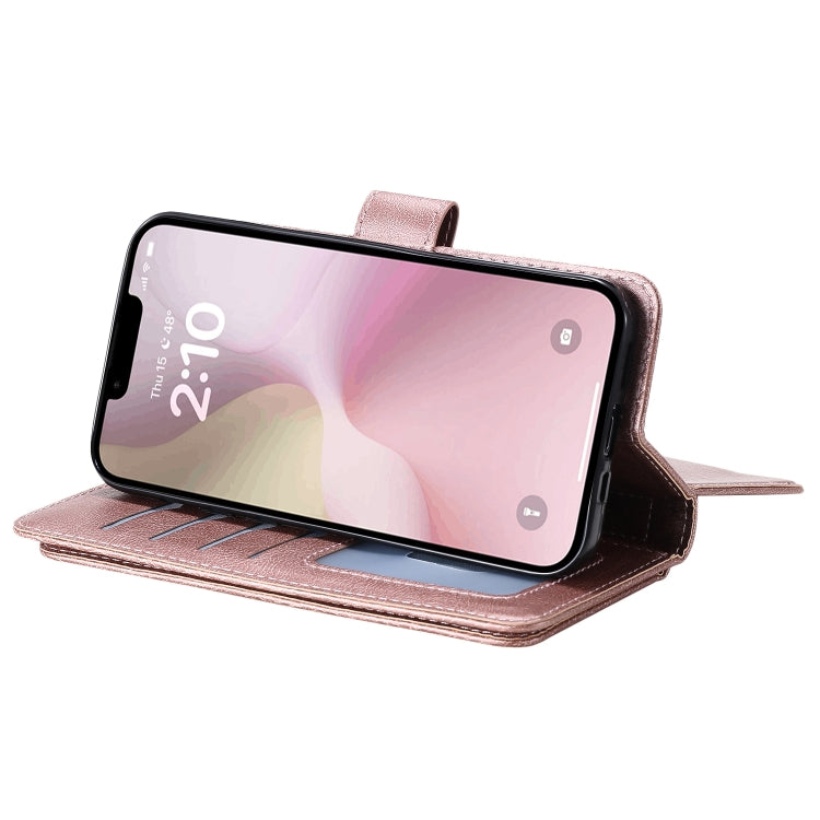 For iPhone 16e Multi-Function Wallet 10 Card Slots Leather Phone Case(Rose Gold)