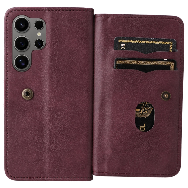 For Samsung Galaxy S25 Ultra 5G Multi-Function Wallet 10 Card Slots Leather Phone Case(Claret) - Galaxy S25 Ultra 5G Cases by PMC Jewellery | Online Shopping South Africa | PMC Jewellery | Buy Now Pay Later Mobicred