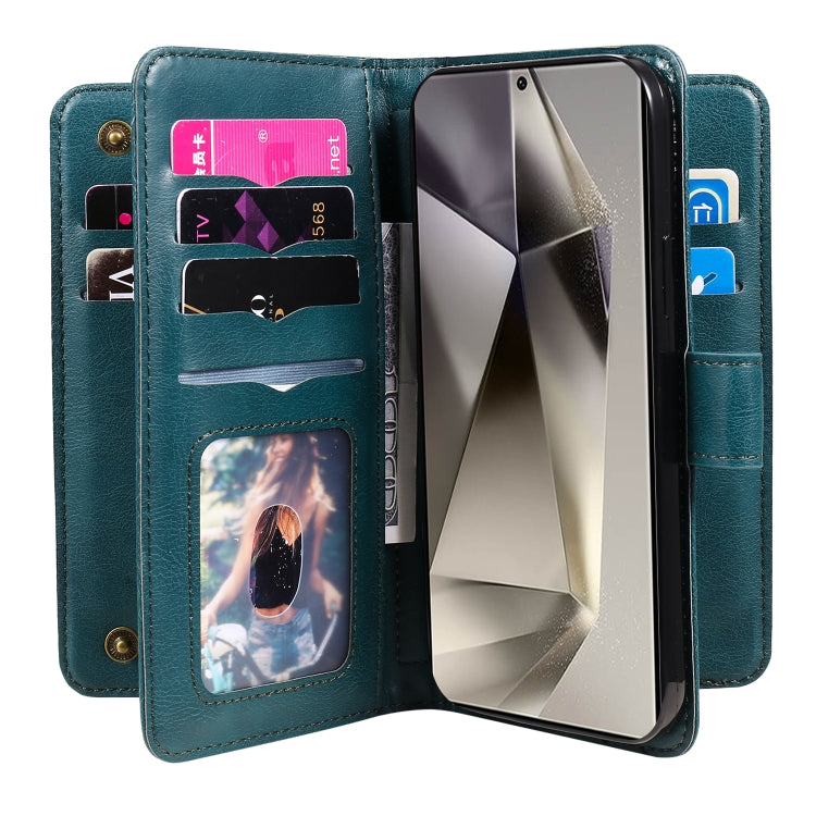 For Samsung Galaxy S25 Ultra 5G Multi-Function Wallet 10 Card Slots Leather Phone Case(Dark Green) - Galaxy S25 Ultra 5G Cases by PMC Jewellery | Online Shopping South Africa | PMC Jewellery | Buy Now Pay Later Mobicred