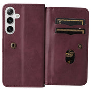 For Samsung Galaxy S25 / S24 5G Multi-Function Wallet 10 Card Slots Leather Phone Case(Claret)