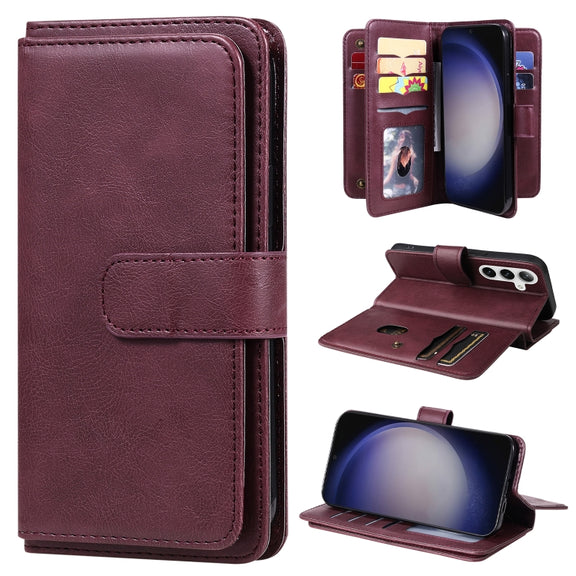 For Samsung Galaxy S25 / S24 5G Multi-Function Wallet 10 Card Slots Leather Phone Case(Claret)