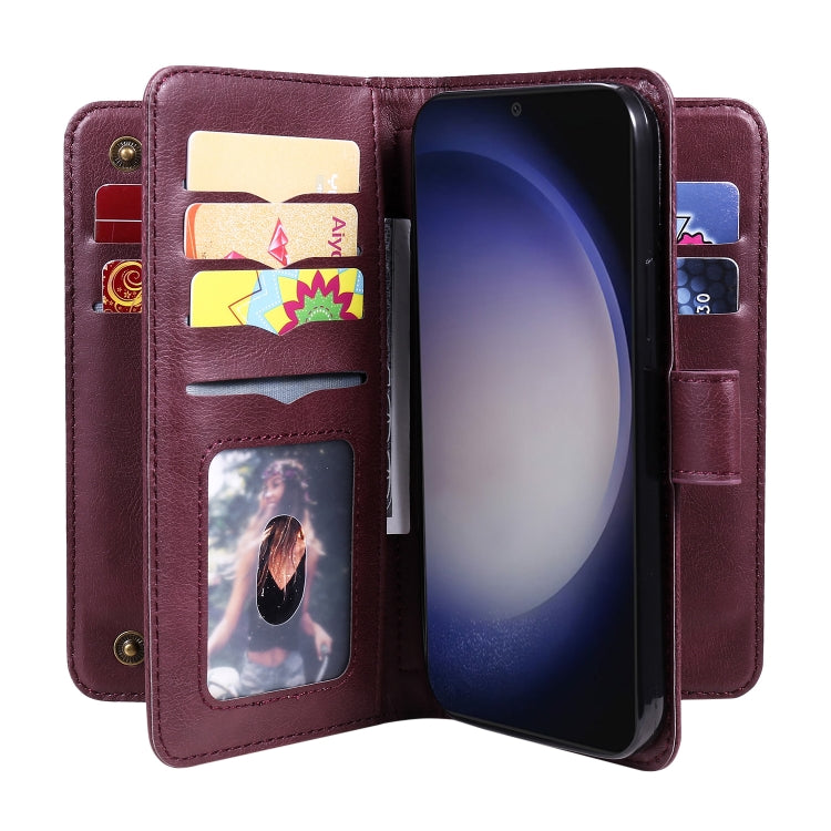 For Samsung Galaxy S25 / S24 5G Multi-Function Wallet 10 Card Slots Leather Phone Case(Claret)