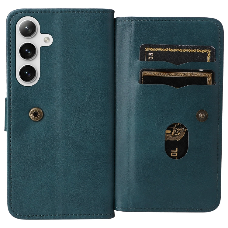 For Samsung Galaxy S25 / S24 5G Multi-Function Wallet 10 Card Slots Leather Phone Case(Dark Green) - Galaxy S25 5G Cases by PMC Jewellery | Online Shopping South Africa | PMC Jewellery | Buy Now Pay Later Mobicred