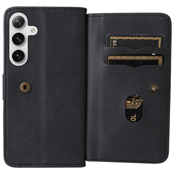 For Samsung Galaxy S25+ / S24+ 5G Multi-Function Wallet 10 Card Slots Leather Phone Case(Black)