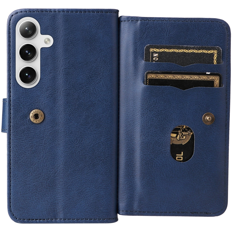For Samsung Galaxy S25+ / S24+ 5G Multi-Function Wallet 10 Card Slots Leather Phone Case(Dark Blue)