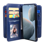 For Redmi K70 Multi-Function Wallet 10 Card Slots Leather Phone Case(Dark Blue)
