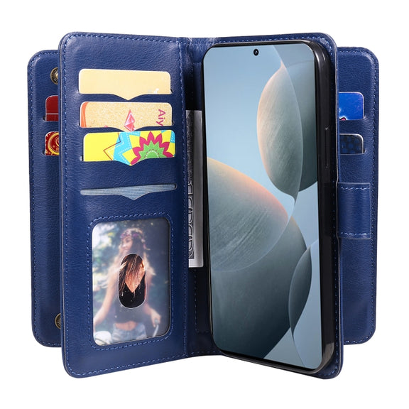 For Redmi K70 Multi-Function Wallet 10 Card Slots Leather Phone Case(Dark Blue)