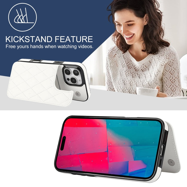 For iPhone 16 Pro Max Double Buckle Rhombic PU Leather Phone Case(White) - iPhone 16 Pro Max Cases by PMC TechLife | Online Shopping South Africa | PMC TechLife | Buy Now Pay Later Mobicred