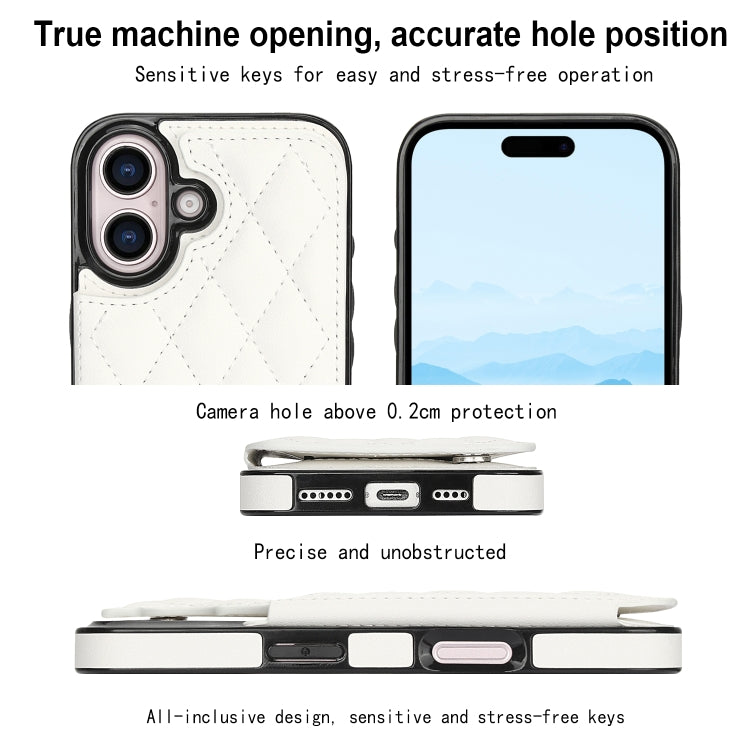 For iPhone 16 Plus Double Buckle Rhombic PU Leather Phone Case(White) - iPhone 16 Plus Cases by PMC TechLife | Online Shopping South Africa | PMC TechLife | Buy Now Pay Later Mobicred