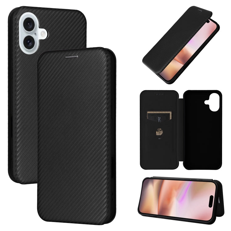For iPhone 16 Plus Carbon Fiber Texture Flip Leather Phone Case(Black) - free shipping - PMC TechLife - Order now!