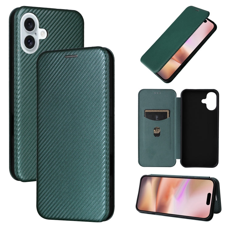 For iPhone 16 Carbon Fiber Texture Flip Leather Phone Case(Green) - iPhone 16 Cases by PMC TechLife | Online Shopping South Africa | PMC TechLife | Buy Now Pay Later Mobicred
