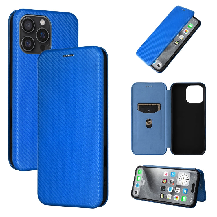 For iPhone 16 Pro Carbon Fiber Texture Flip Leather Phone Case(Blue) - iPhone 16 Pro Cases by PMC TechLife | Online Shopping South Africa | PMC TechLife | Buy Now Pay Later Mobicred