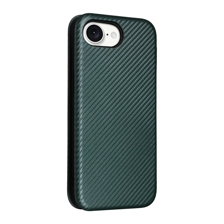 For iPhone 16e Carbon Fiber Texture Flip Leather Phone Case(Green) - iPhone 16e Cases by PMC TechLife | Online Shopping South Africa | PMC TechLife | Buy Now Pay Later Mobicred