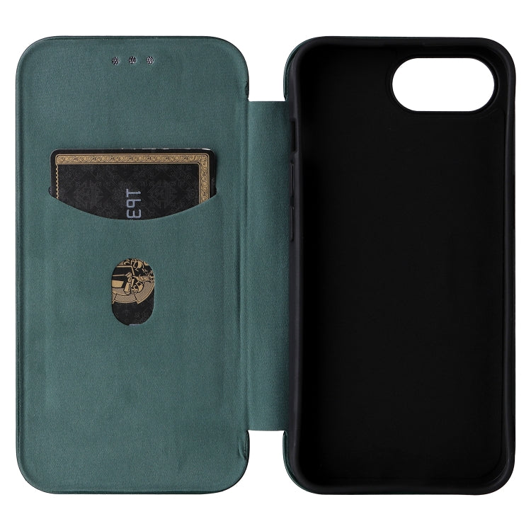 For iPhone 16e Carbon Fiber Texture Flip Leather Phone Case(Green) - iPhone 16e Cases by PMC TechLife | Online Shopping South Africa | PMC TechLife | Buy Now Pay Later Mobicred