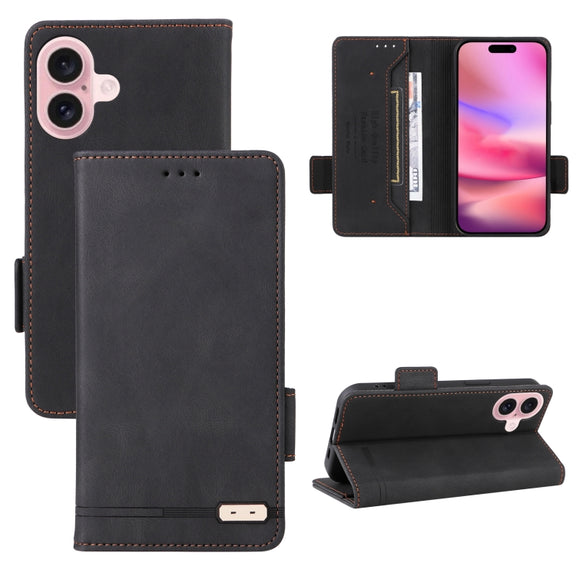 For iPhone 16 Plus Magnetic Clasp Leather Phone Case(Black)