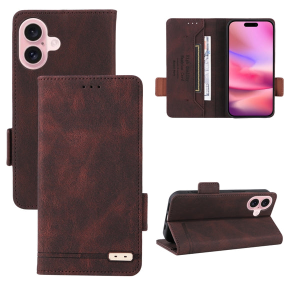 For iPhone 16 Magnetic Clasp Leather Phone Case(Brown)